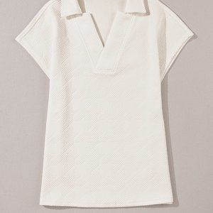 Solid Textured Collared Short Sleeve Top main image 1